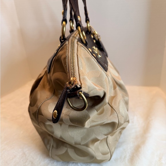 Coach Ashley Tan and Brown Signature C Satchel With Brown Patent Leather - Picture 3 of 12